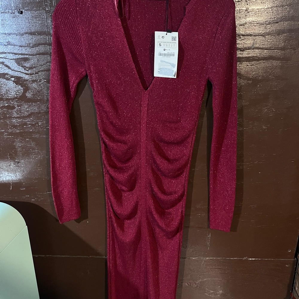 Zara Burgundy Long Sleeve Dress